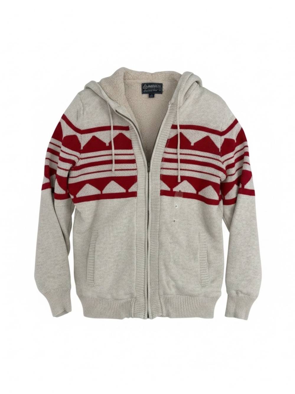 American Rag Men’s Beige & Red Zip-Up Hooded , Sherpa Lined Sweater - NWT